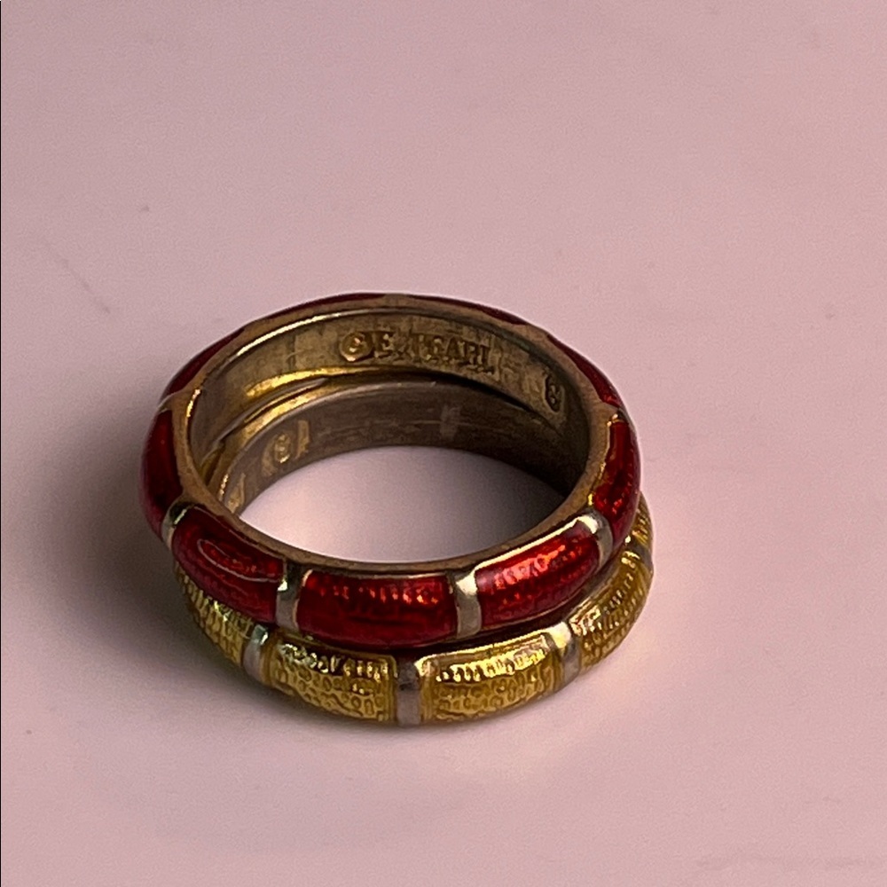 Vintage Erwin Pearl Red and Yellow Enamel Bamboo Rings Size 8 - Picture 4 of 5